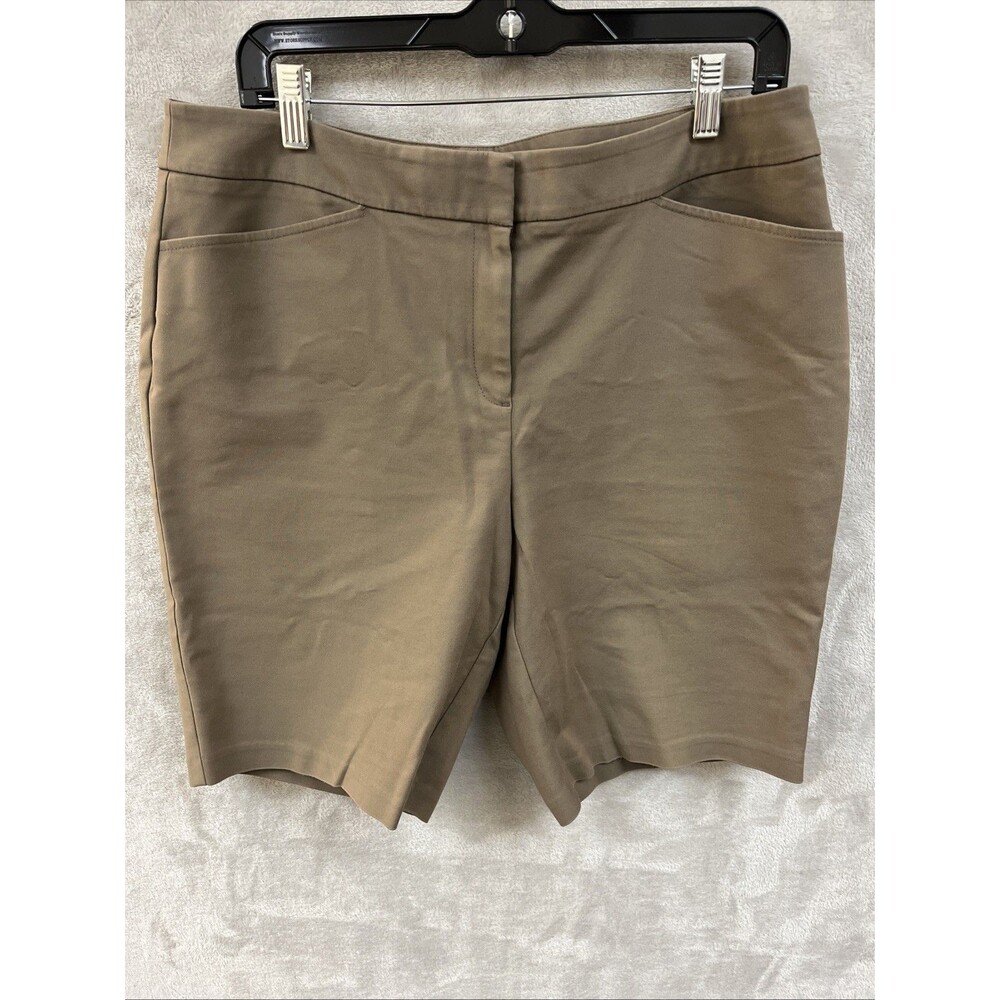 Chico’s Bermuda Shorts Sz 2 L‎ Taupe Beige Brown Chino Cotton Nylon 9" Inseam